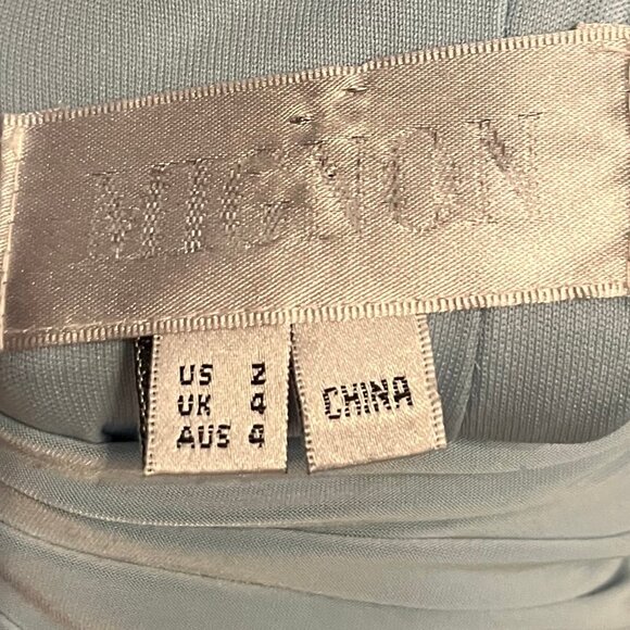 Mignon Ruched V Neck Evening Prom Gown Baby Blue Beaded - Picture 6 of 6